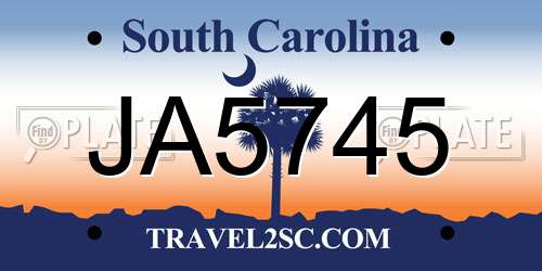 JA5745 South Carolina License Plate
