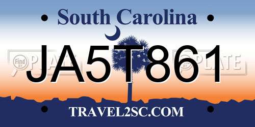 JA5T861 South Carolina License Plate