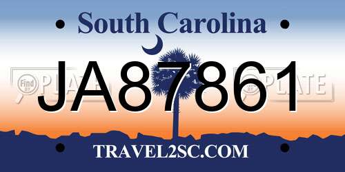 JA87861 South Carolina License Plate