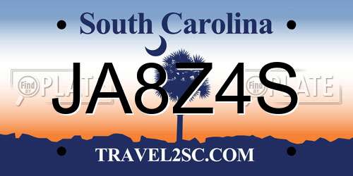 JA8Z4S South Carolina License Plate