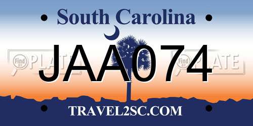 JAA074 South Carolina License Plate