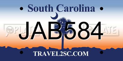 JAB584 South Carolina License Plate