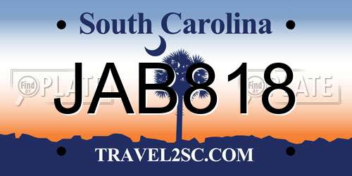 JAB818 South Carolina License Plate
