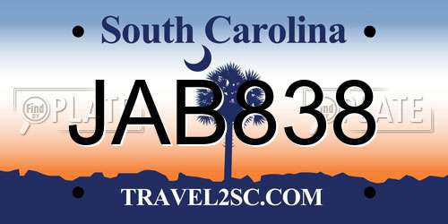 JAB838 South Carolina License Plate