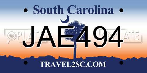 JAE494 South Carolina License Plate