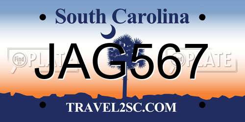 JAG567 South Carolina License Plate