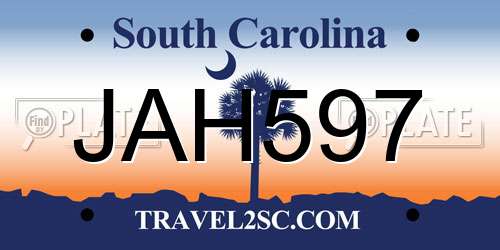 JAH597 South Carolina License Plate