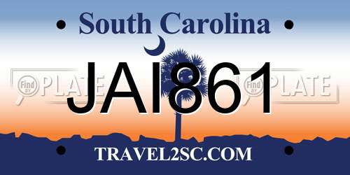 JAI861 South Carolina License Plate
