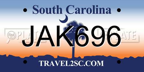 JAK696 South Carolina License Plate