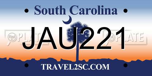 JAU221 South Carolina License Plate