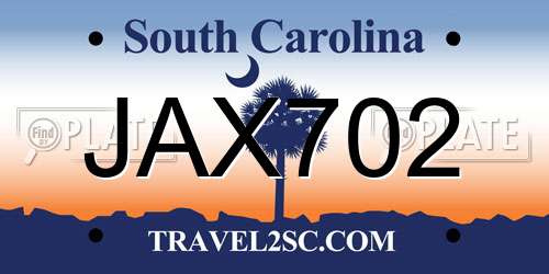 JAX702 South Carolina License Plate
