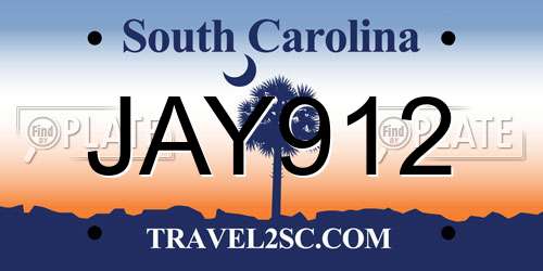 JAY912 South Carolina License Plate