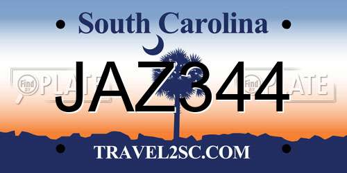 JAZ344 South Carolina License Plate