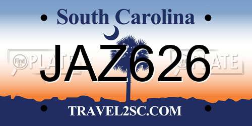 JAZ626 South Carolina License Plate