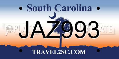 JAZ993 South Carolina License Plate