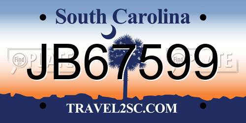 JB67599 South Carolina License Plate