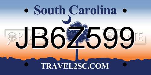 JB6Z599 South Carolina License Plate