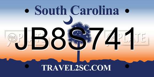 JB8S741 South Carolina License Plate