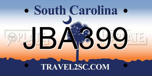 JBA399 South Carolina License Plate