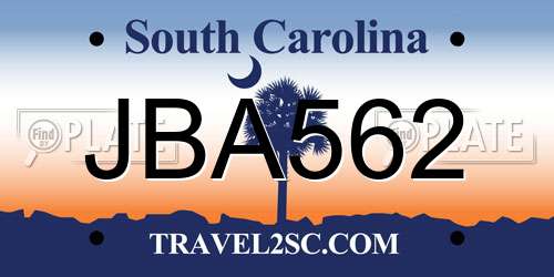 JBA562 South Carolina License Plate