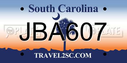 JBA607 South Carolina License Plate