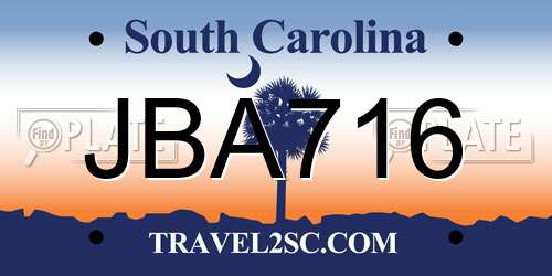 JBA716 South Carolina License Plate