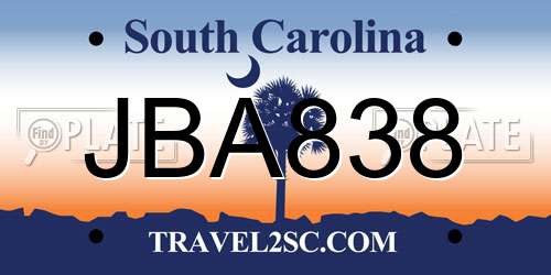 JBA838 South Carolina License Plate