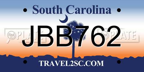 JBB762 South Carolina License Plate