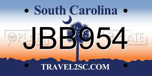 JBB954 South Carolina License Plate
