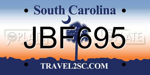 JBF695 South Carolina License Plate