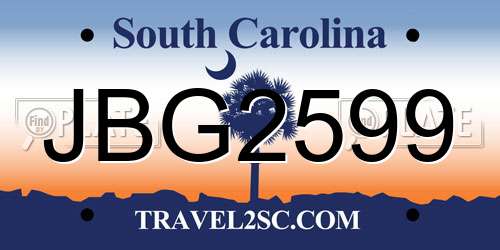 JBG2599 South Carolina License Plate