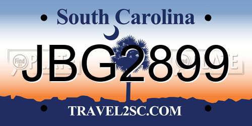 JBG2899 South Carolina License Plate