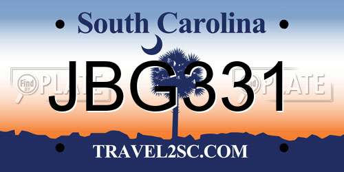 JBG331 South Carolina License Plate