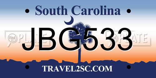 JBG533 South Carolina License Plate