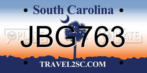 JBG763 South Carolina License Plate