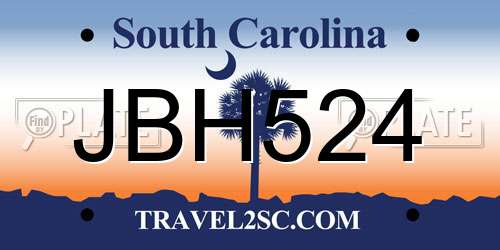 JBH524 South Carolina License Plate