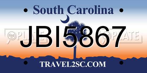 JBI5867 South Carolina License Plate