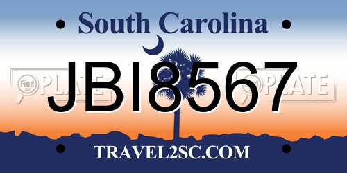 JBI8567 South Carolina License Plate