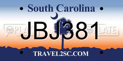 JBJ381 South Carolina License Plate