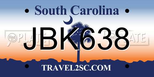 JBK638 South Carolina License Plate