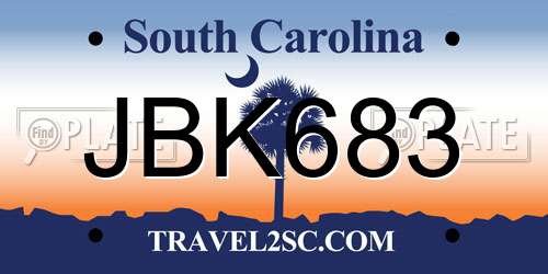 JBK683 South Carolina License Plate