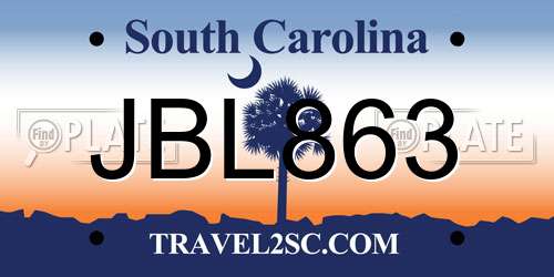 JBL863 South Carolina License Plate