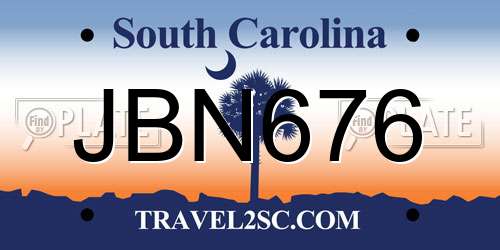 JBN676 South Carolina License Plate