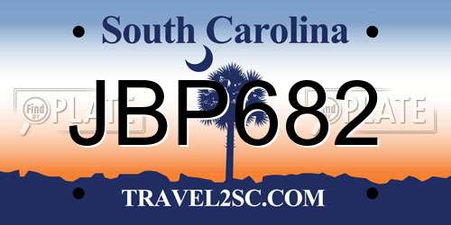 JBP682 South Carolina License Plate