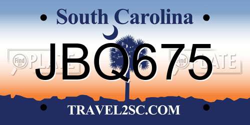 JBQ675 South Carolina License Plate