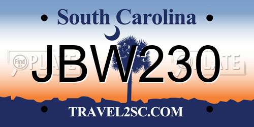JBW230 South Carolina License Plate