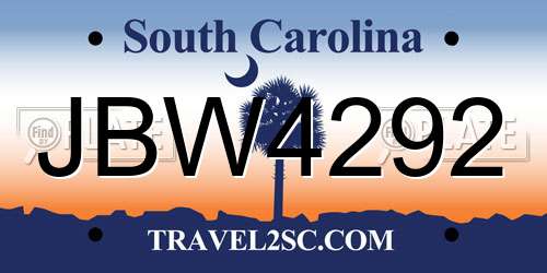 JBW4292 South Carolina License Plate