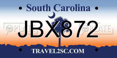 JBX872 South Carolina License Plate