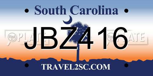 JBZ416 South Carolina License Plate