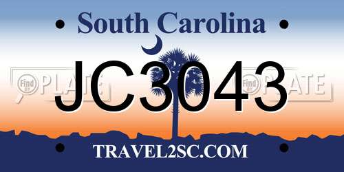 JC3043 South Carolina License Plate
